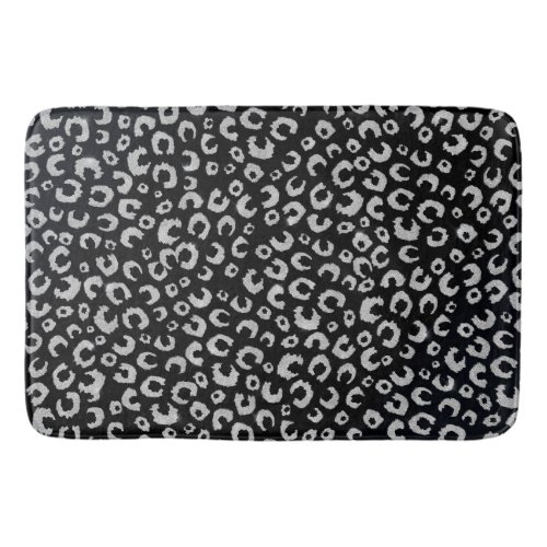 Elegant Black Silver Glitter Leopard Pattern Bath Mat