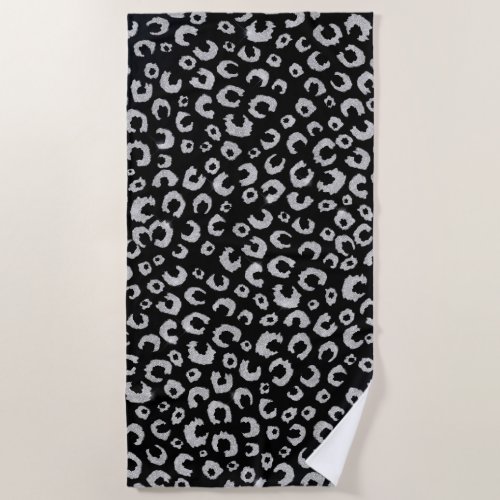 Elegant Black Silver Glitter Leopard Pattern Beach Towel