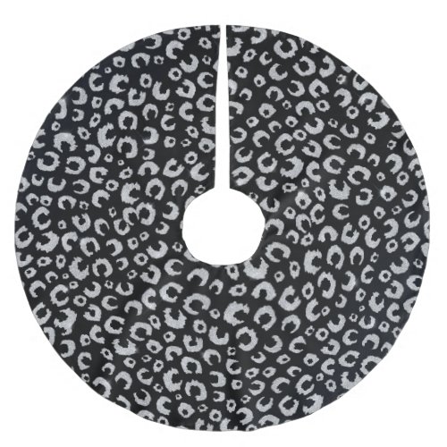 Elegant Black Silver Glitter Leopard Pattern Brushed Polyester Tree Skirt