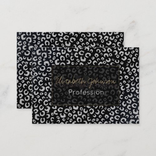 Elegant Black Silver Glitter Leopard Pattern Business Card