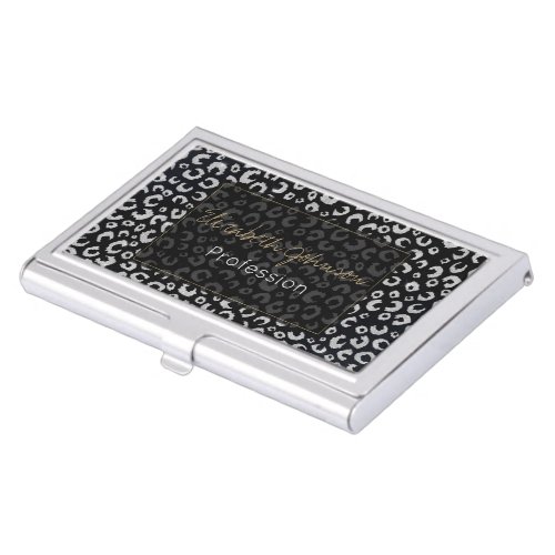 Elegant Black Silver Glitter Leopard Pattern Business Card Case