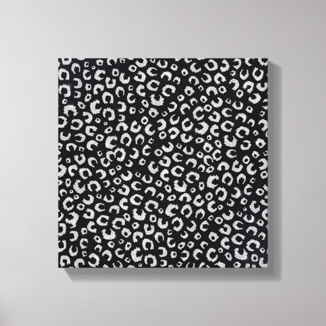 Elegant Black Silver Glitter Leopard Pattern Canvas Print (Front)