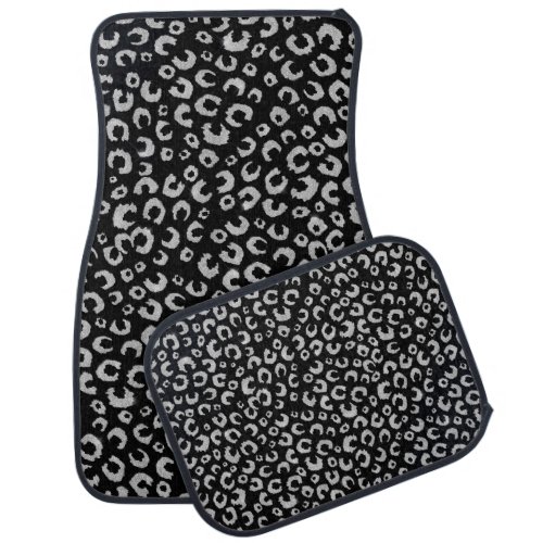 Elegant Black Silver Glitter Leopard Pattern Car Floor Mat