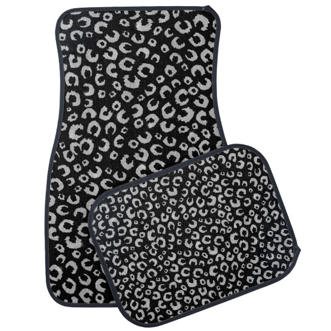 Elegant Black Silver Glitter Leopard Pattern Car Floor Mat (Set)