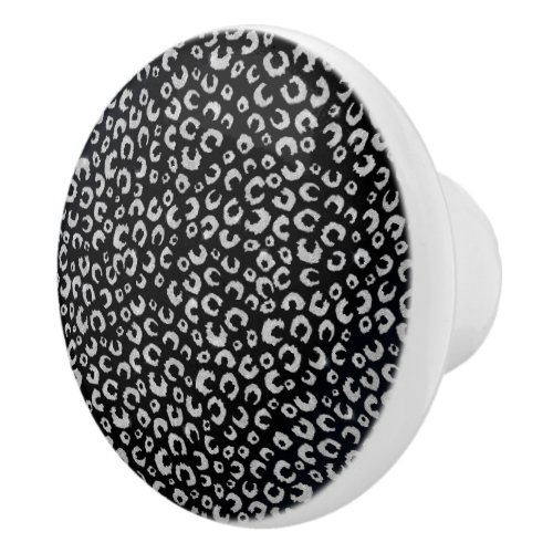 Elegant Black Silver Glitter Leopard Pattern Ceramic Knob