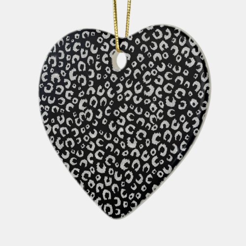 Elegant Black Silver Glitter Leopard Pattern Ceramic Ornament