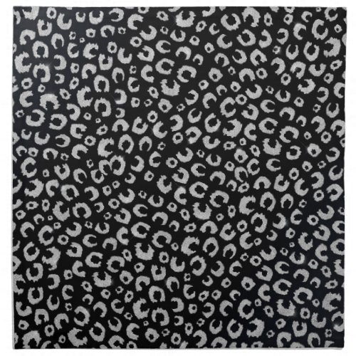 Elegant Black Silver Glitter Leopard Pattern Cloth Napkin