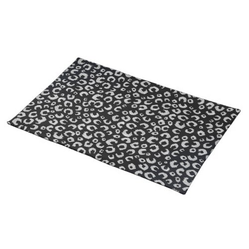 Elegant Black Silver Glitter Leopard Pattern Cloth Placemat