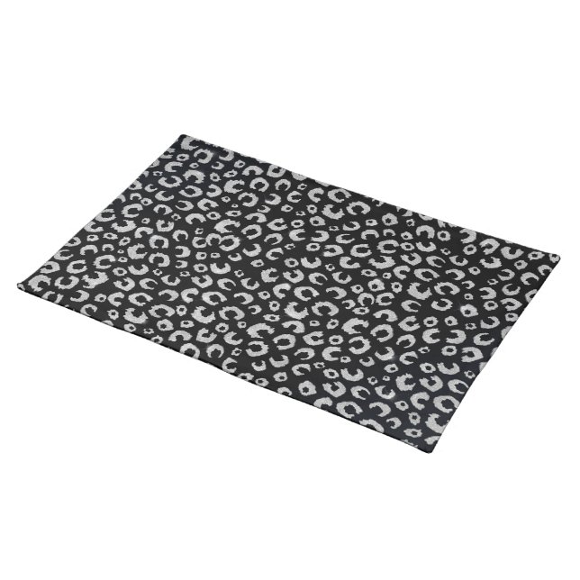 Elegant Black Silver Glitter Leopard Pattern Cloth Placemat (On Table)