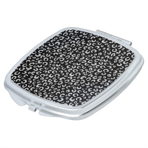 Elegant Black Silver Glitter Leopard Pattern Compact Mirror