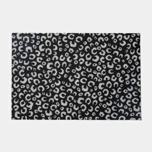 Elegant Black Silver Glitter Leopard Pattern Doormat