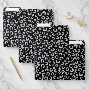 Elegant Black Silver Glitter Leopard Pattern File Folder