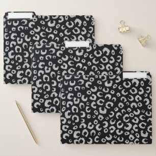 Elegant Black Silver Glitter Leopard Pattern File Folder