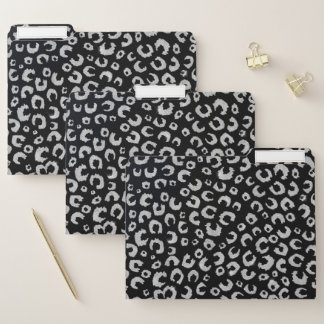 Elegant Black Silver Glitter Leopard Pattern File Folder