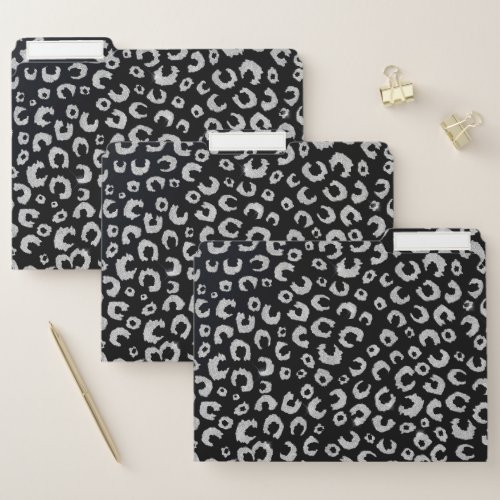 Elegant Black Silver Glitter Leopard Pattern File Folder