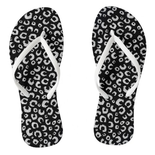 Elegant Black Silver Glitter Leopard Pattern Flip Flops