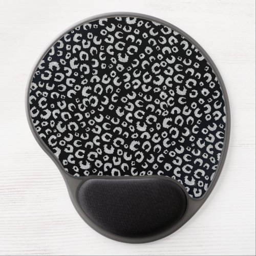 Elegant Black Silver Glitter Leopard Pattern Gel Mouse Pad