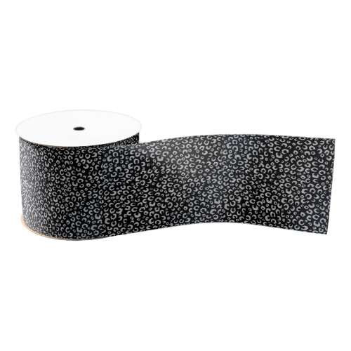 Elegant Black Silver Glitter Leopard Pattern Grosgrain Ribbon