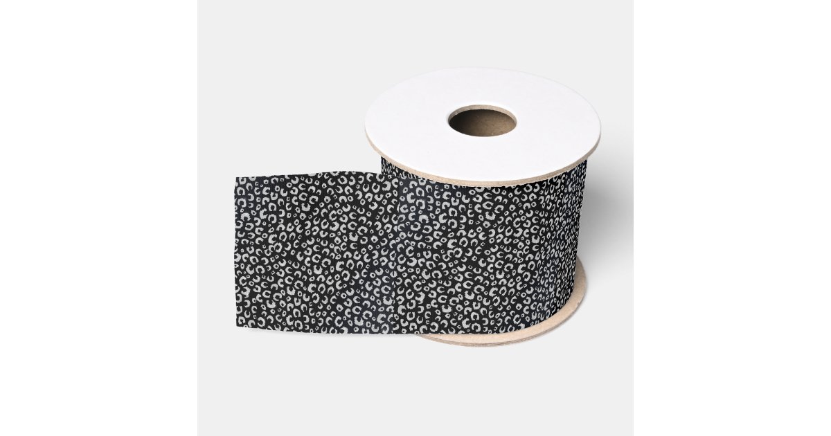 Elegant Black Silver Glitter Leopard Pattern Grosgrain Ribbon | Zazzle