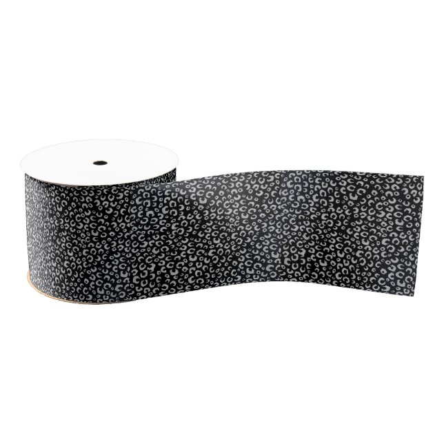 Elegant Black Silver Glitter Leopard Pattern Grosgrain Ribbon (Spool)