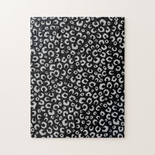 Elegant Black Silver Glitter Leopard Pattern Jigsaw Puzzle