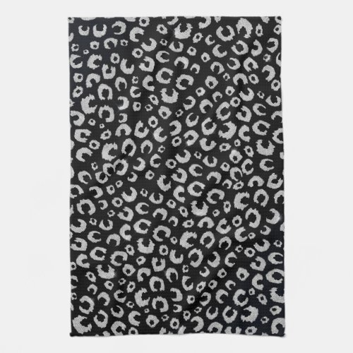 Elegant Black Silver Glitter Leopard Pattern Kitchen Towel