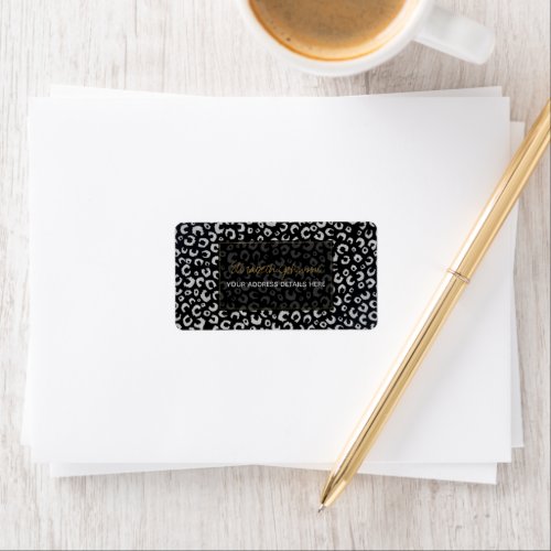 Elegant Black Silver Glitter Leopard Pattern Label