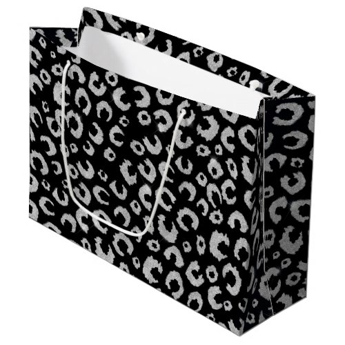 Elegant Black Silver Glitter Leopard Pattern Large Gift Bag