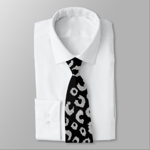 Elegant Black Silver Glitter Leopard Pattern Neck Tie