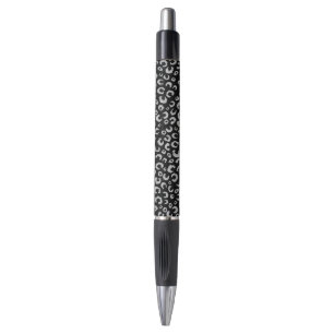 Elegant Black Silver Glitter Leopard Pattern Pen