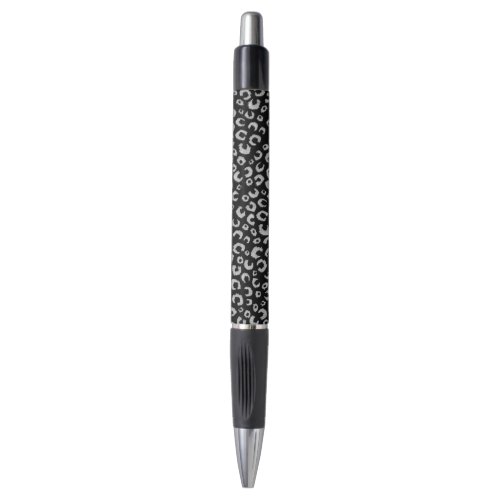 Elegant Black Silver Glitter Leopard Pattern Pen