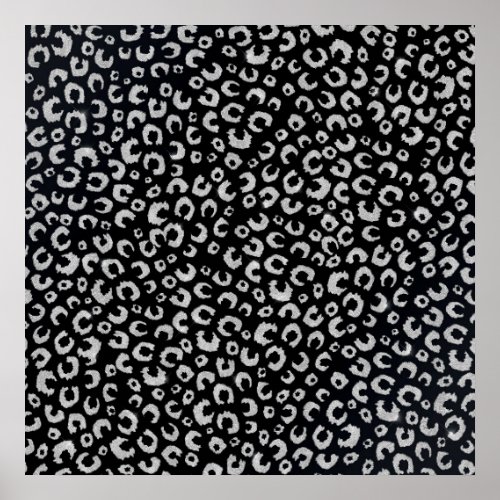 Elegant Black Silver Glitter Leopard Pattern Poster