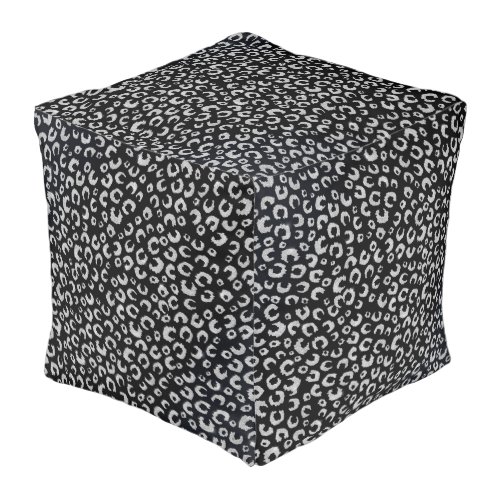 Elegant Black Silver Glitter Leopard Pattern Pouf