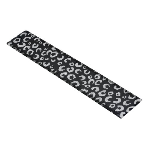 Elegant Black Silver Glitter Leopard Pattern Ruler