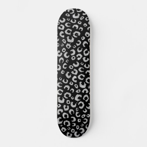 Elegant Black Silver Glitter Leopard Pattern Skateboard