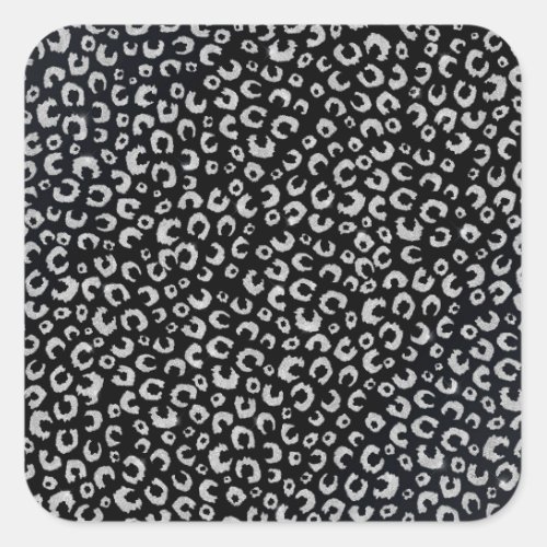 Elegant Black Silver Glitter Leopard Pattern Square Sticker