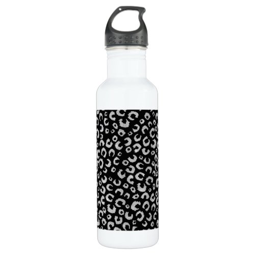 Elegant Black Silver Glitter Leopard Pattern Stainless Steel Water Bottle