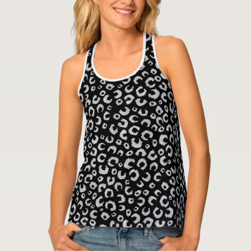 Elegant Black Silver Glitter Leopard Pattern Tank Top