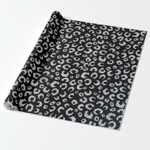 Elegant Black Silver Glitter Leopard Pattern Wrapping Paper