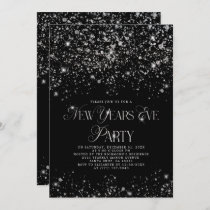 Elegant Black Silver Glitter New Years Eve Party Invitation