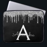 Elegant Black Silver Glitter Sparkle Monogram Laptop Sleeve<br><div class="desc">Black and Silver Faux Dripping Modern and Elegant Girly Glitter and Sparkle Elegant Monogram Case. This case can be customized to include your initial and first name.</div>