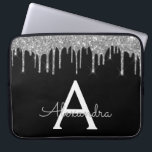 Elegant Black Silver Glitter Sparkle Monogram Laptop Sleeve<br><div class="desc">Black and Silver Faux Dripping Modern and Elegant Girly Glitter and Sparkle Elegant Monogram Case. This case can be customized to include your initial and first name.</div>