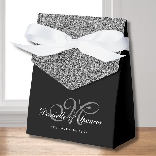 Elegant Black Silver Glitter Wedding Thank You Favor Boxes