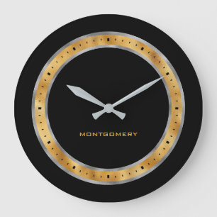 Elegant Black Silver Gold Foil Personalized Large Clock