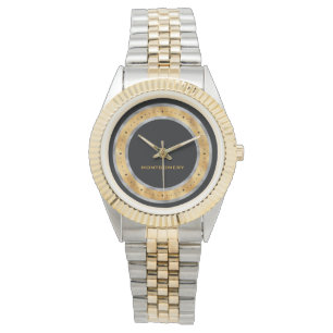 Elegant Black Silver Gold Foil Personalized Watch