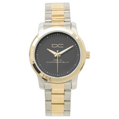 Elegant Black Silver Gold Monogrammed Two_Tone Watch