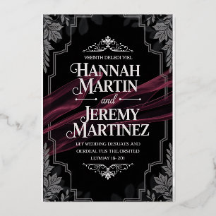 Elegant Black & Silver Gothic Wedding Invitation – Foil Invitation