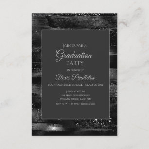 Elegant Black Silver Graduation Invitation