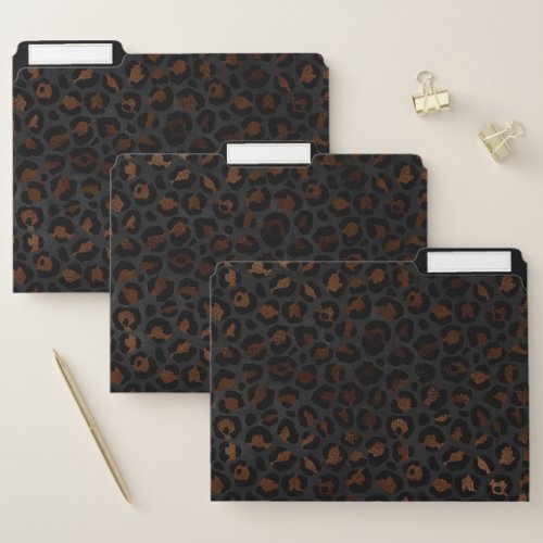 Elegant Black  Silver gray  Bronze Leopard Print  File Folder