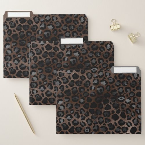 Elegant Black  Silver gray  Bronze Leopard Print  File Folder